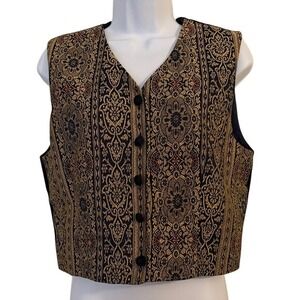Liz Claiborne Collection Brocade Vest Women Size 6 V-Neck Button Front Metallic